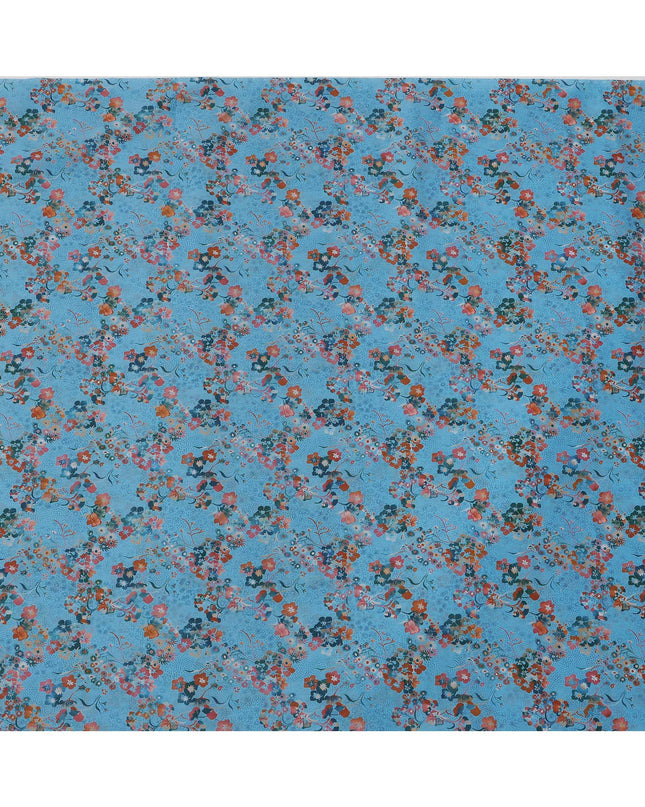 Blue Multicolor Floral Print Pure Italian Cotton Lawn Fabric, 140 Cms, Italy-D25397