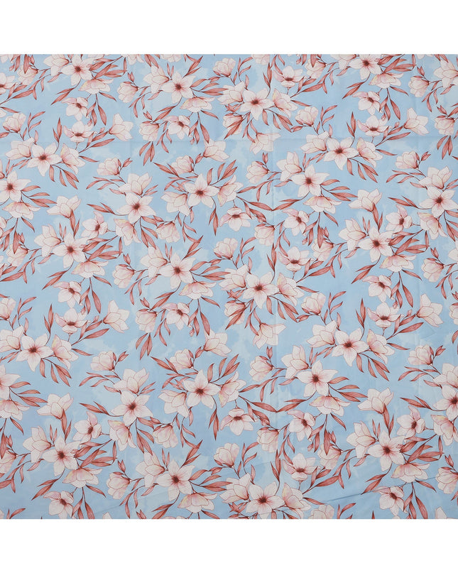Sky Blue with Pink Floral Print Pure Italian Cotton Lawn Fabric, 140 Cms, Italy-D25398 Regal Fabrics