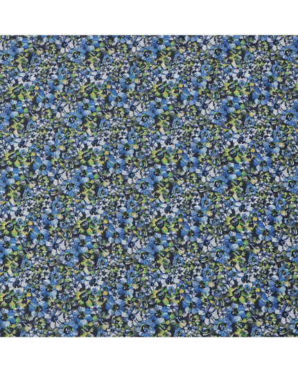 Navy Blue with Green and White Floral Print Pure Italian Cotton Lawn Fabric, 140 Cms, Italy-D25399