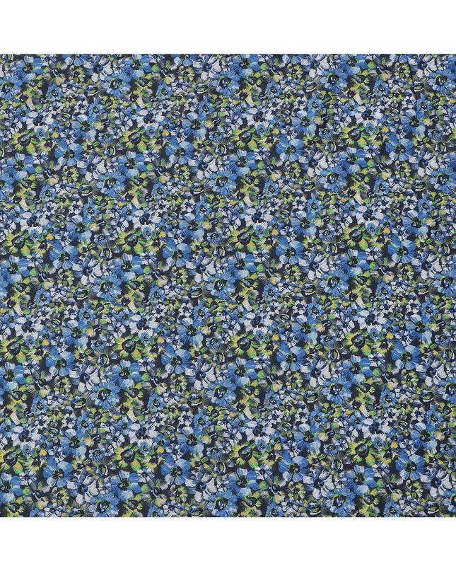 Navy Blue with Green and White Floral Print Pure Italian Cotton Lawn Fabric, 140 Cms, Italy-D25399