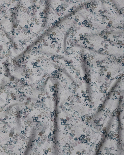 Grey with Multicolor Floral Print Pure Italian Cotton Lawn Fabric, 140 Cms, Italy-D25400