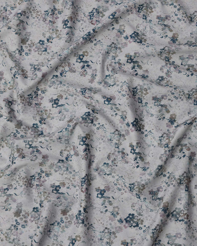Grey with Multicolor Floral Print Pure Italian Cotton Lawn Fabric, 140 Cms, Italy-D25400