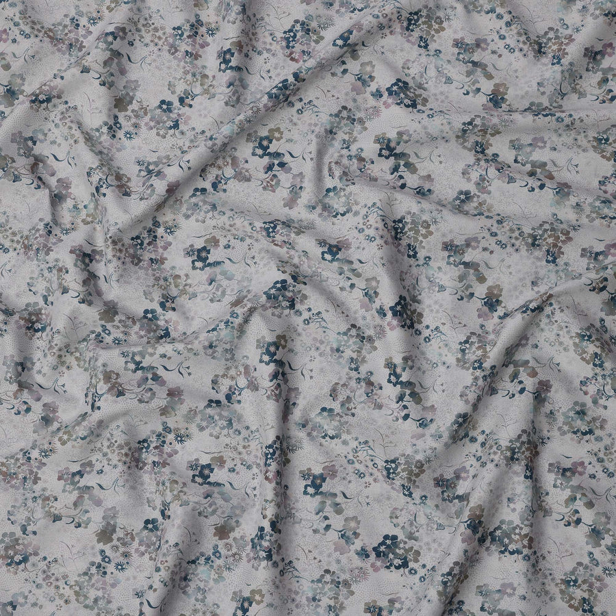 Grey with Multicolor Floral Print Pure Italian Cotton Lawn Fabric, 140 Cms, Italy-D25400