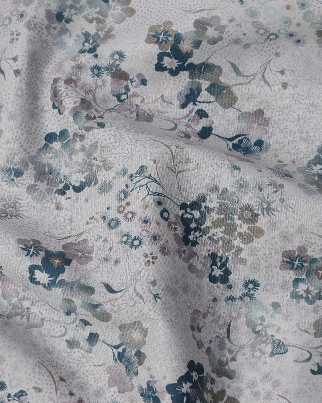 Grey with Multicolor Floral Print Pure Italian Cotton Lawn Fabric, 140 Cms, Italy-D25400
