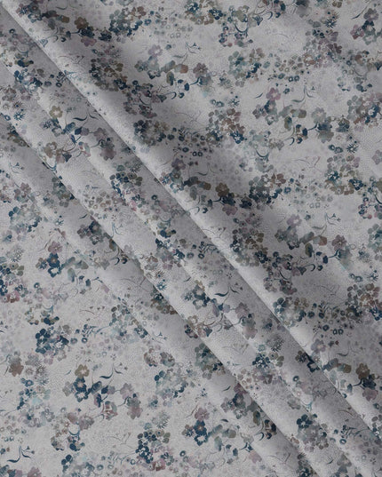 Grey with Multicolor Floral Print Pure Italian Cotton Lawn Fabric, 140 Cms, Italy-D25400