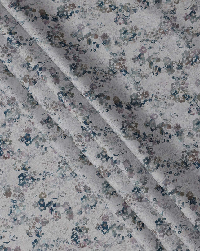 Grey with Multicolor Floral Print Pure Italian Cotton Lawn Fabric, 140 Cms, Italy-D25400