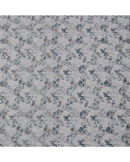 Grey with Multicolor Floral Print Pure Italian Cotton Lawn Fabric, 140 Cms, Italy-D25400