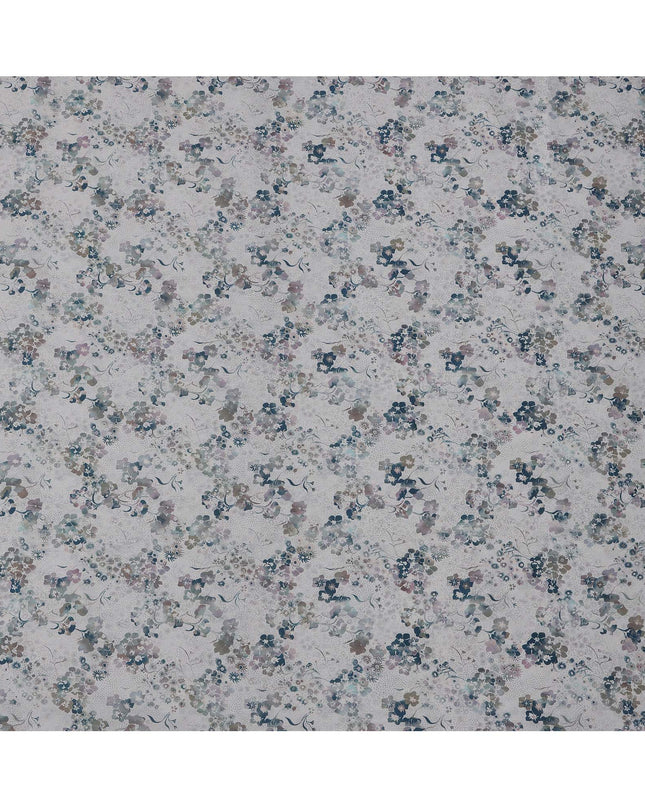 Grey with Multicolor Floral Print Pure Italian Cotton Lawn Fabric, 140 Cms, Italy-D25400