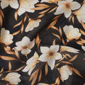 Black with Beige and Golden Floral Print Pure Italian Cotton Lawn Fabric, 140 Cms, Italy-D25401