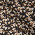 Black with Beige and Golden Floral Print Pure Italian Cotton Lawn Fabric, 140 Cms, Italy-D25401