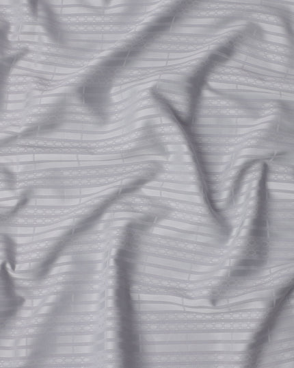 Silver Grey with Self Stripes Premium Swiss Poly Cotton Fabric, 150 Cms, Switzerland-D25402
