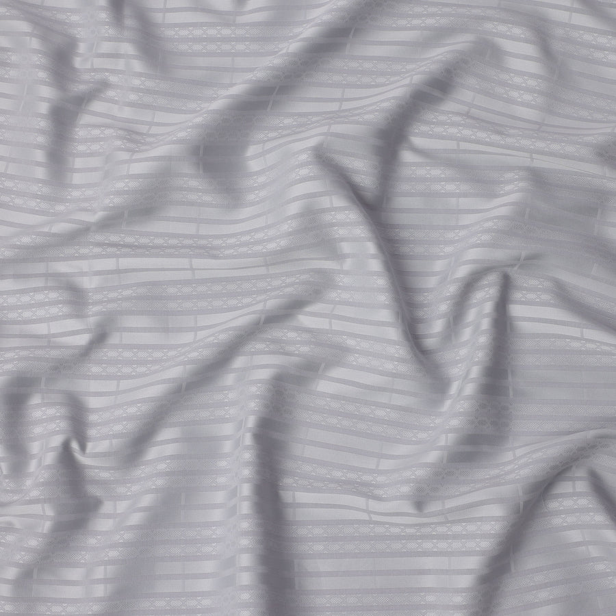 Silver Grey with Self Stripes Premium Swiss Poly Cotton Fabric, 150 Cms, Switzerland-D25402