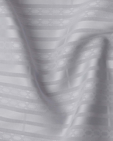 Silver Grey with Self Stripes Premium Swiss Poly Cotton Fabric, 150 Cms, Switzerland-D25402