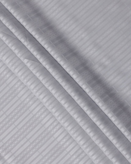 Silver Grey with Self Stripes Premium Swiss Poly Cotton Fabric, 150 Cms, Switzerland-D25402