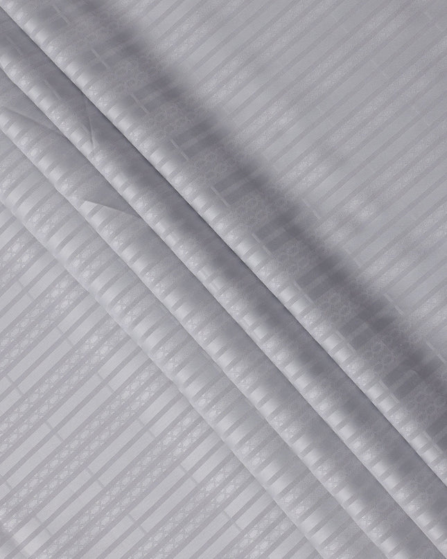 Silver Grey with Self Stripes Premium Swiss Poly Cotton Fabric, 150 Cms, Switzerland-D25402