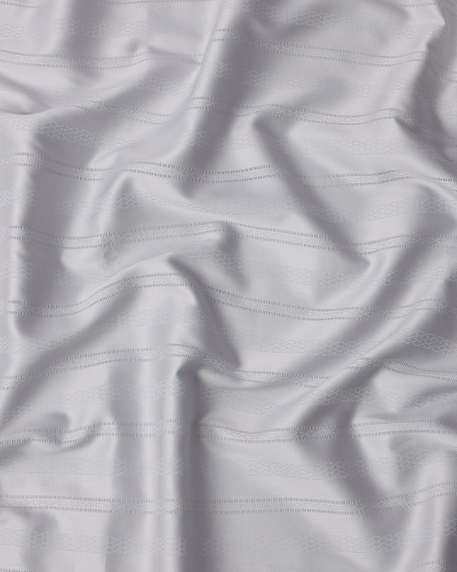 Pearl Grey with Fine Self Stripes Premium Swiss Poly Cotton Fabric, 150 Cms, Switzerland-D25403