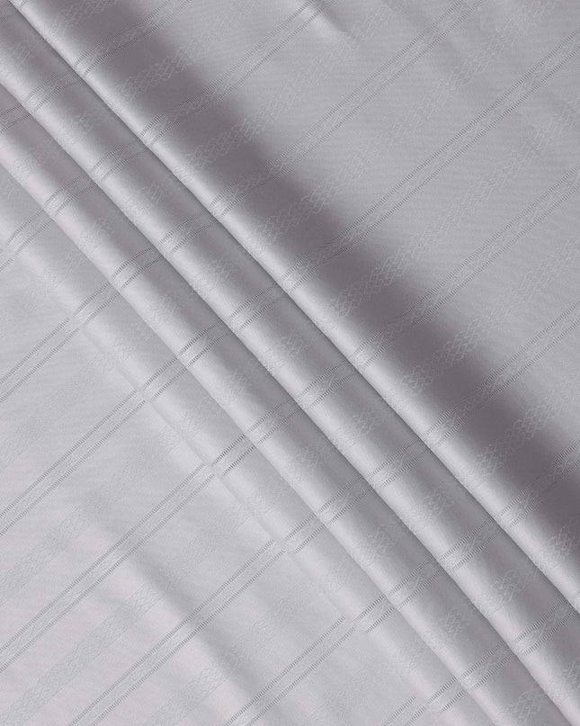 Pearl Grey with Fine Self Stripes Premium Swiss Poly Cotton Fabric, 150 Cms, Switzerland-D25403