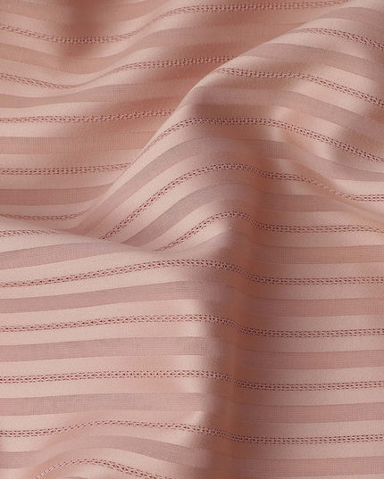Peach with Self Stripes Premium Swiss Poly Cotton Fabric, 150 Cms, Switzerland-D25404