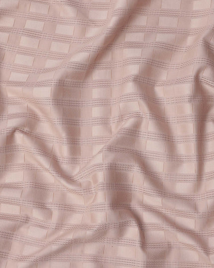 Peach with Self Check Stripes Premium Swiss Poly Cotton Fabric, 150 Cms, Switzerland-D25405