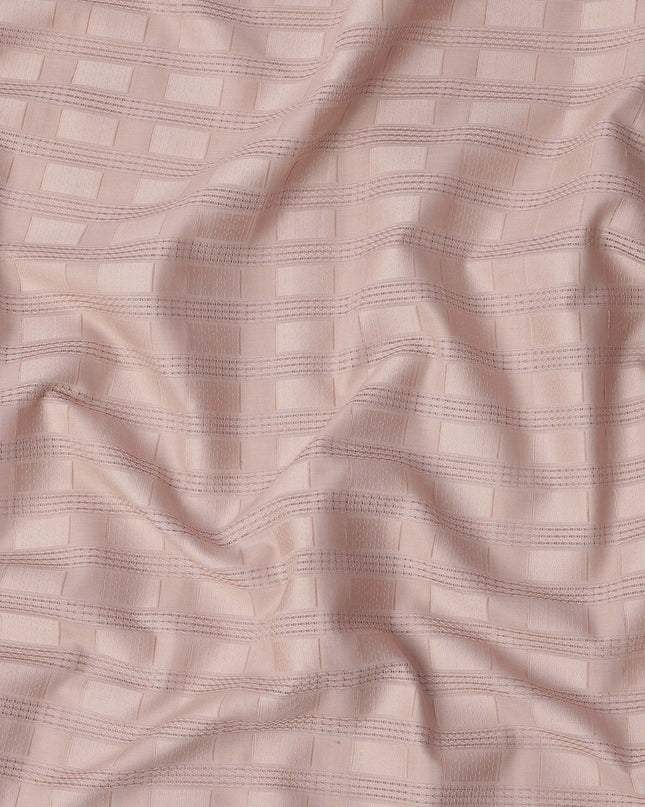 Peach with Self Check Stripes Premium Swiss Poly Cotton Fabric, 150 Cms, Switzerland-D25405