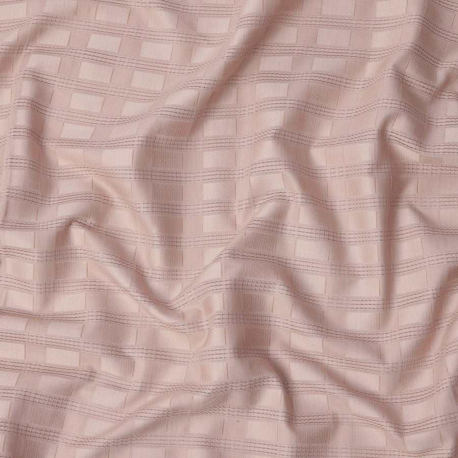 Peach with Self Check Stripes Premium Swiss Poly Cotton Fabric, 150 Cms, Switzerland-D25405