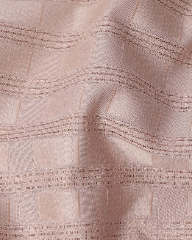 Peach with Self Check Stripes Premium Swiss Poly Cotton Fabric, 150 Cms, Switzerland-D25405
