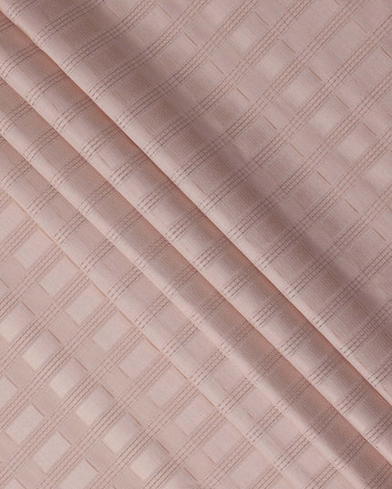 Peach with Self Check Stripes Premium Swiss Poly Cotton Fabric, 150 Cms, Switzerland-D25405