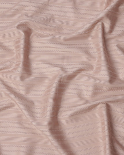 Peach with Self Check Stripes Premium Swiss Poly Cotton Fabric, 150 Cms, Switzerland-D25406