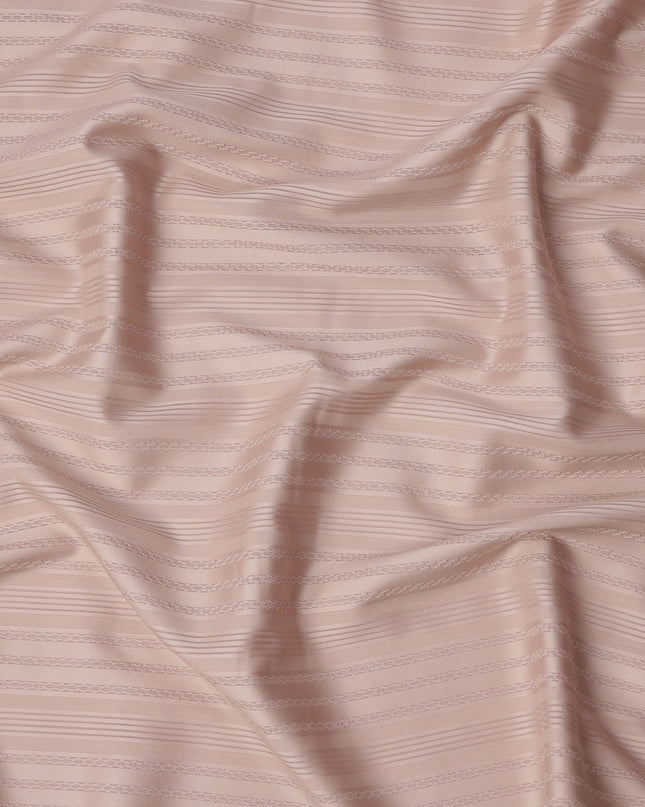 Peach with Self Check Stripes Premium Swiss Poly Cotton Fabric, 150 Cms, Switzerland-D25406