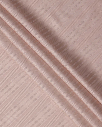 Peach with Self Check Stripes Premium Swiss Poly Cotton Fabric, 150 Cms, Switzerland-D25406