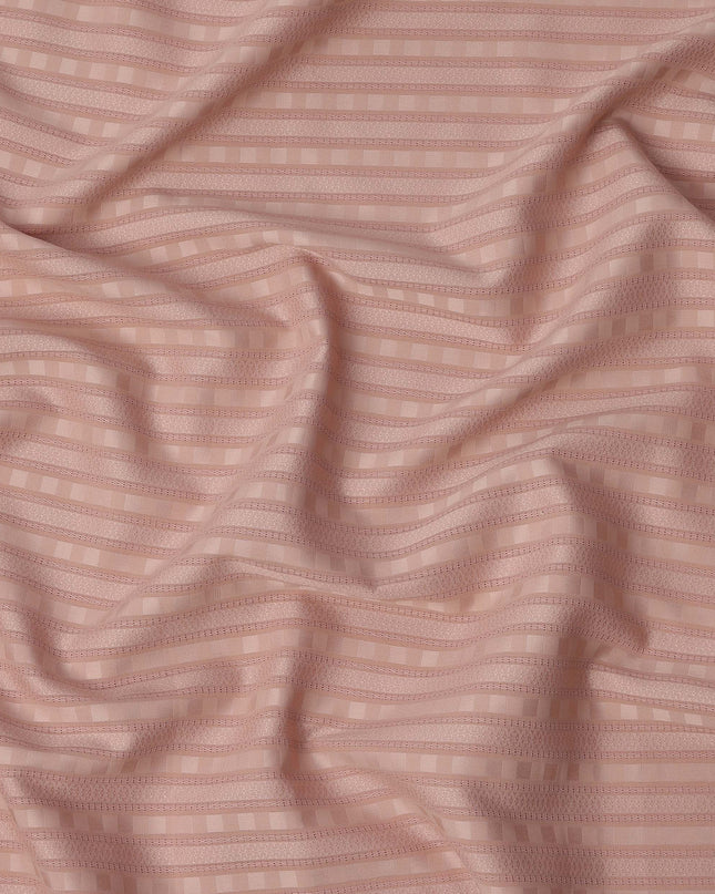 Peach with Textured Self Stripes Premium Swiss Poly Cotton Fabric, 150 Cms, Switzerland-D25407