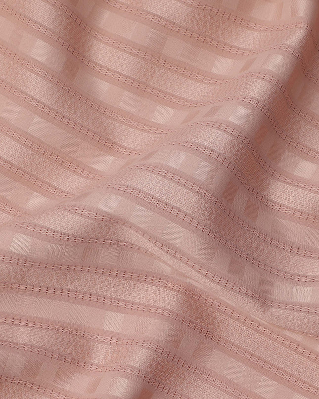 Peach with Textured Self Stripes Premium Swiss Poly Cotton Fabric, 150 Cms, Switzerland-D25407