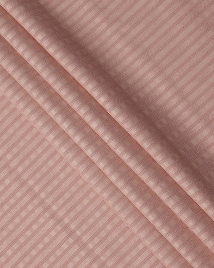 Peach with Textured Self Stripes Premium Swiss Poly Cotton Fabric, 150 Cms, Switzerland-D25407