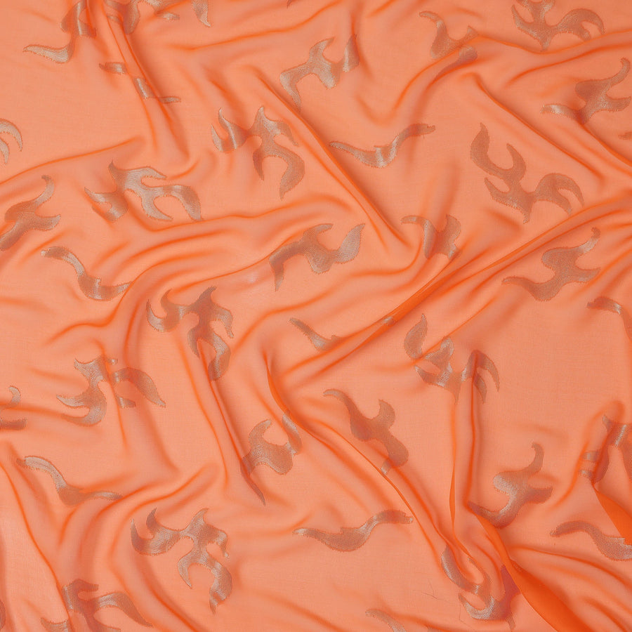 Peach Orange Abstract Metallic Lurex Design Premium French Silk Chiffon Fabric, 110 Cms Width, Made in France-D25731