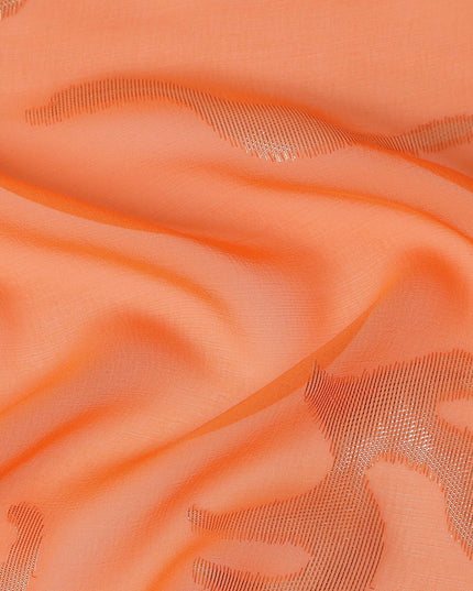 Peach Orange Abstract Metallic Lurex Design Premium French Silk Chiffon Fabric, 110 Cms Width, Made in France-D25731