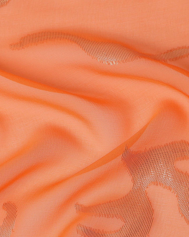Peach Orange Abstract Metallic Lurex Design Premium French Silk Chiffon Fabric, 110 Cms Width, Made in France-D25731