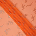 Peach Orange Abstract Metallic Lurex Design Premium French Silk Chiffon Fabric, 110 Cms Width, Made in France-D25731
