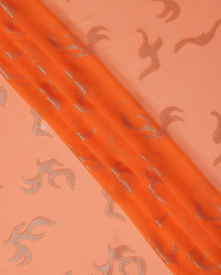 Peach Orange Abstract Metallic Lurex Design Premium French Silk Chiffon Fabric, 110 Cms Width, Made in France-D25731