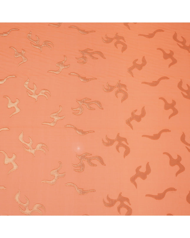 Peach Orange Abstract Metallic Lurex Design Premium French Silk Chiffon Fabric, 110 Cms Width, Made in France-D25731