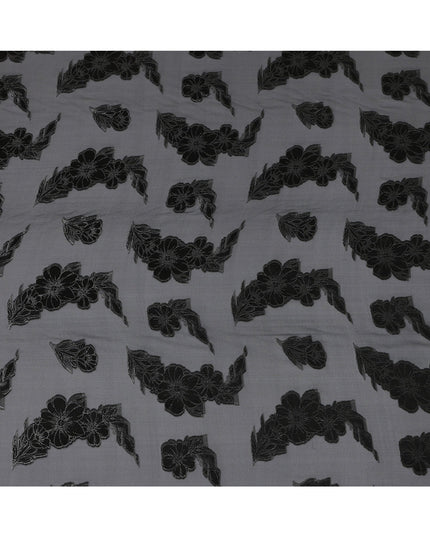 Charcoal Black Floral Jacquard Metallic Lurex Design Premium French Silk Chiffon Fabric, 110 Cms Width, Made in France-D25735