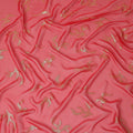 Coral Red Abstract Metallic Lurex Design Premium French Silk Chiffon Fabric, 110 Cms Width, Made in France-D25738