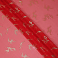 Coral Red Abstract Metallic Lurex Design Premium French Silk Chiffon Fabric, 110 Cms Width, Made in France-D25738