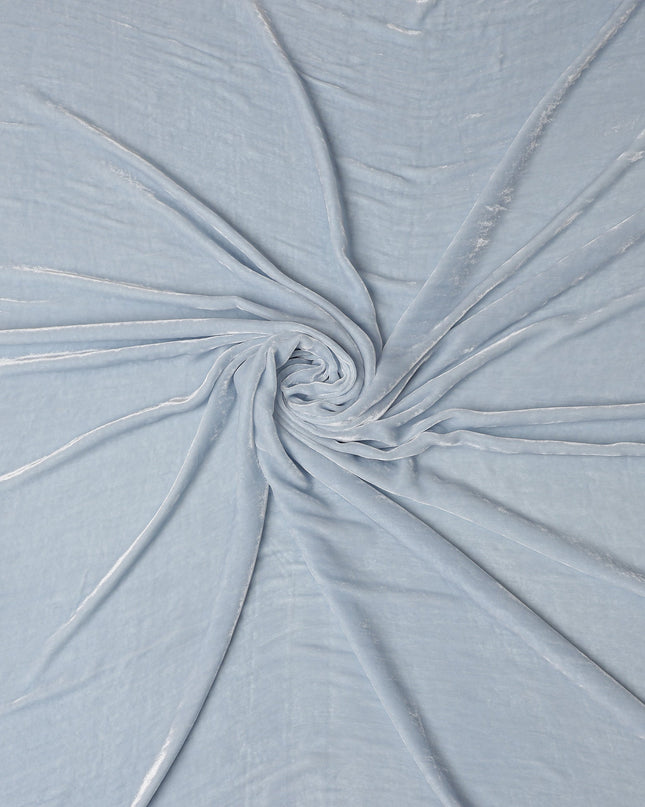 Powder Blue Premium Silk Blended Velvet Fabric with Lustrous Soft Finish and Elegant Drape, 140 Cms Width, Made in China-D25901