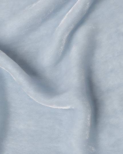 Powder Blue Premium Silk Blended Velvet Fabric with Lustrous Soft Finish and Elegant Drape, 140 Cms Width, Made in China-D25901