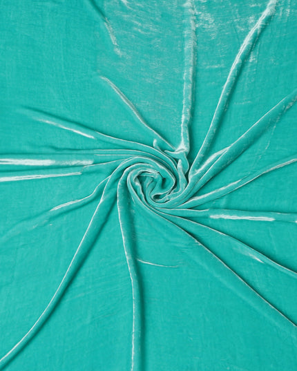 Aqua Blue Premium Silk Blended Velvet Fabric with Lustrous Finish and Elegant Draping Texture, 140 Cms Width, Made in China-D25907