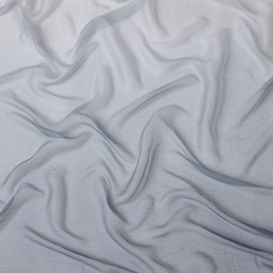 Grey to White Ombre Wrinkle Silk Chiffon Fabric with Sheer Lightweight Texture and Elegant Flow, 110 Cms Width, Made in South Korea-D25912