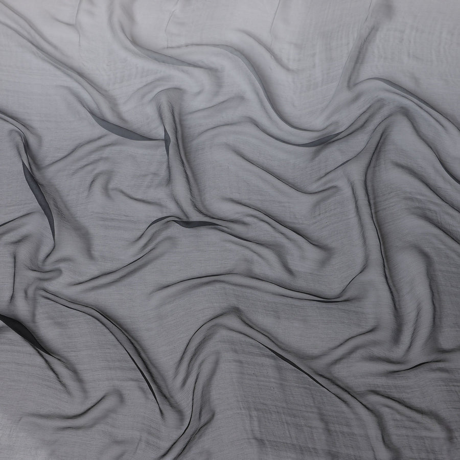 Black to Grey Ombre Wrinkle Silk Chiffon Fabric with Sheer Flow and Lightweight Texture, 110 Cms Width, Made in South Korea-D25913