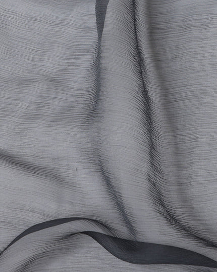 Black to Grey Ombre Wrinkle Silk Chiffon Fabric with Sheer Flow and Lightweight Texture, 110 Cms Width, Made in South Korea-D25913