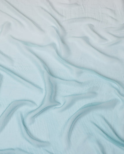 Aqua Blue to Light Blue Ombre Wrinkle Silk Chiffon Fabric with Airy Texture and Elegant Drape, 110 Cms Width, Made in South Korea-D25914