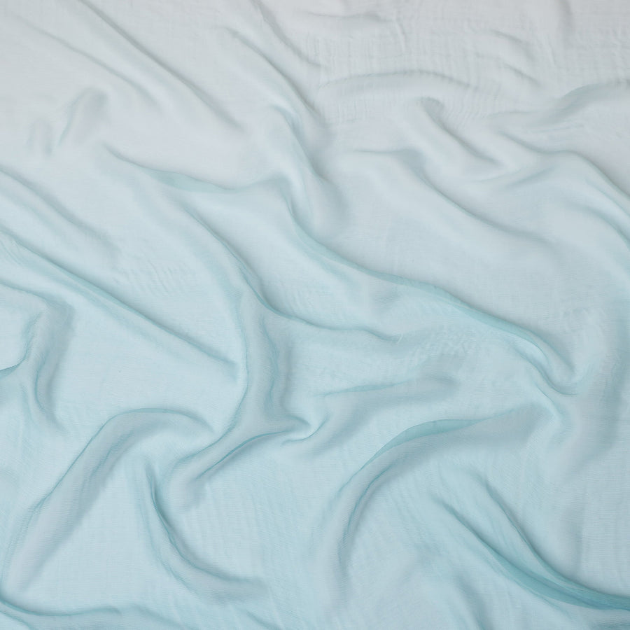 Aqua Blue to Light Blue Ombre Wrinkle Silk Chiffon Fabric with Airy Texture and Elegant Drape, 110 Cms Width, Made in South Korea-D25914